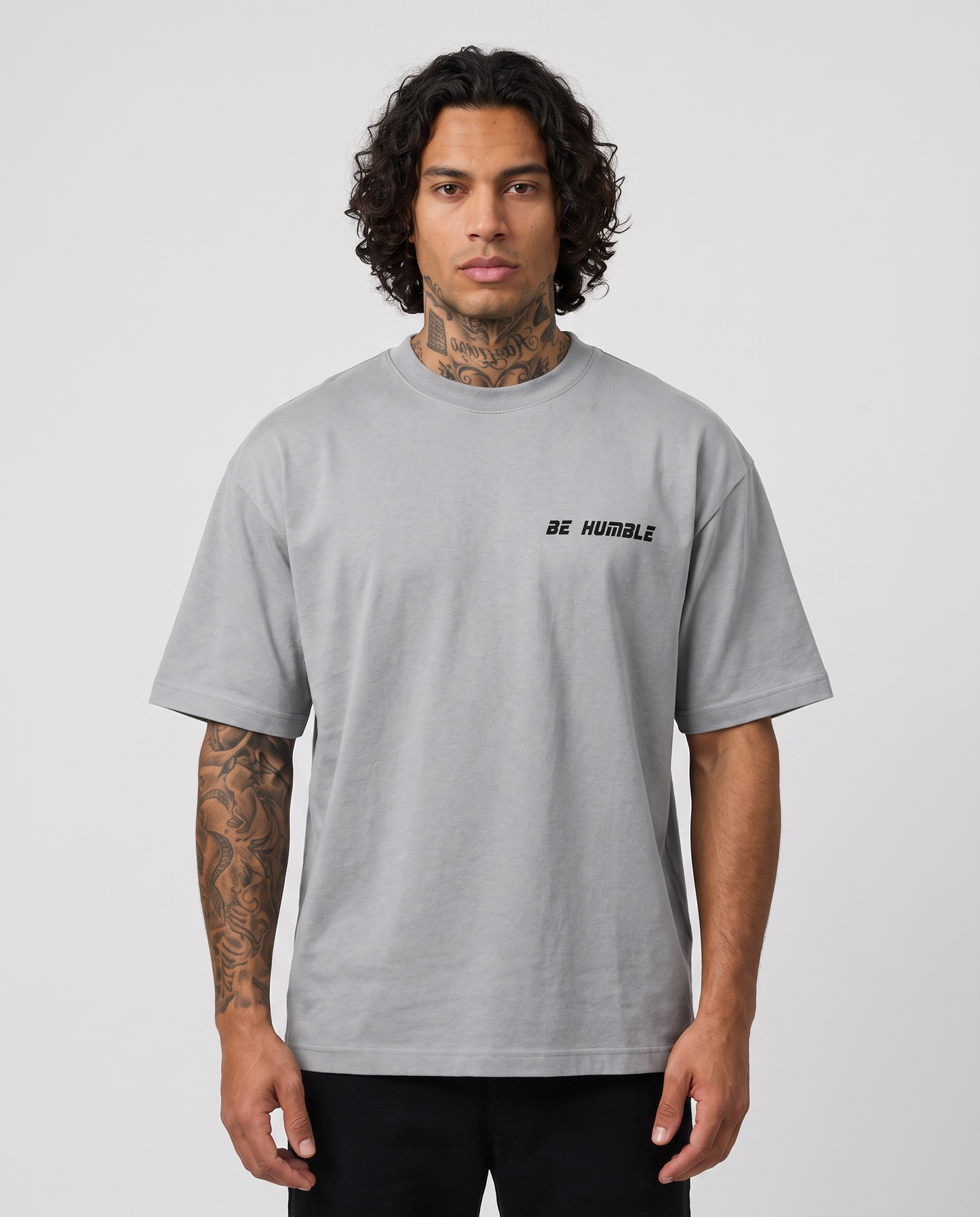 Grey x Black tee - front on model