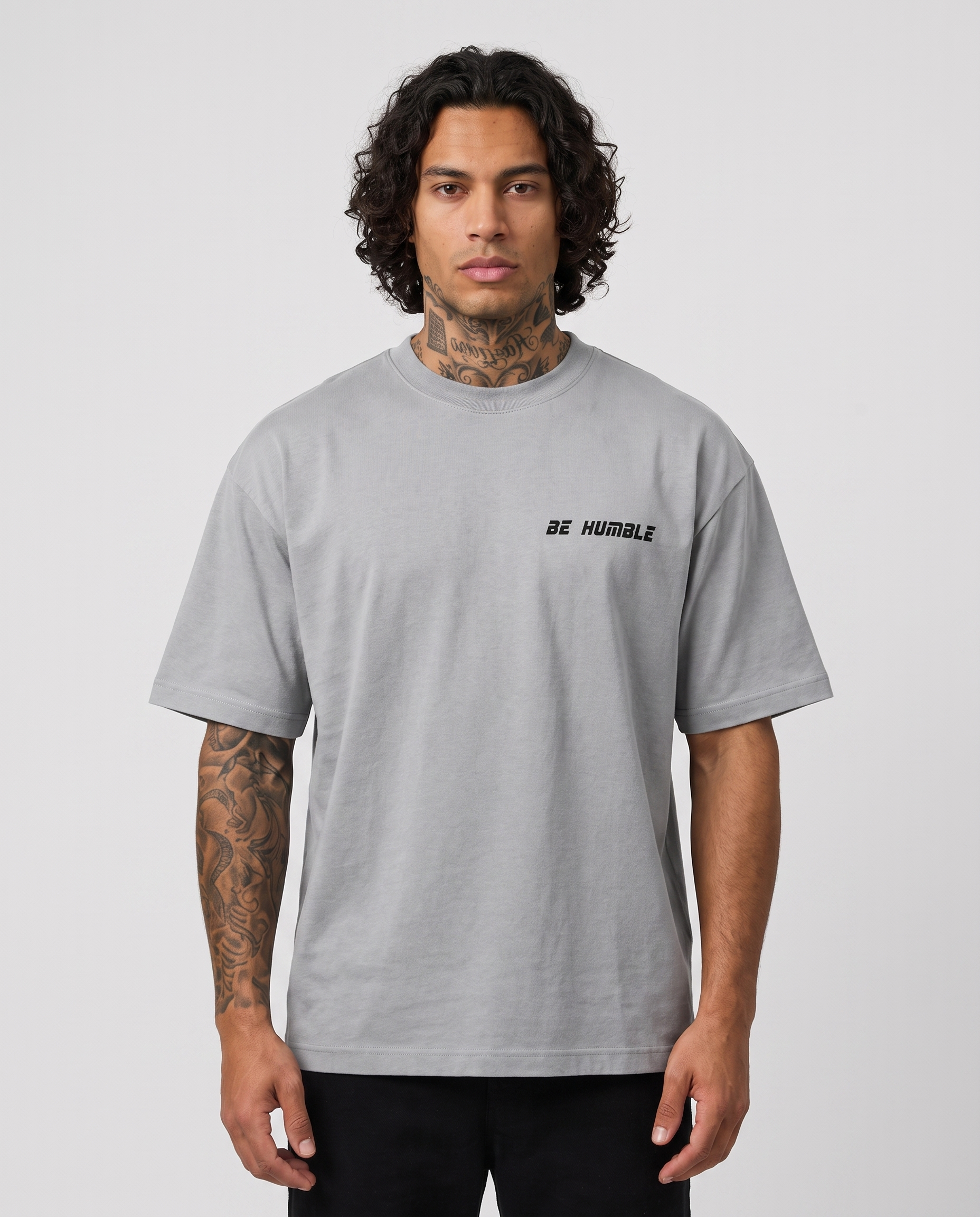 Grey x Black tee - front on model