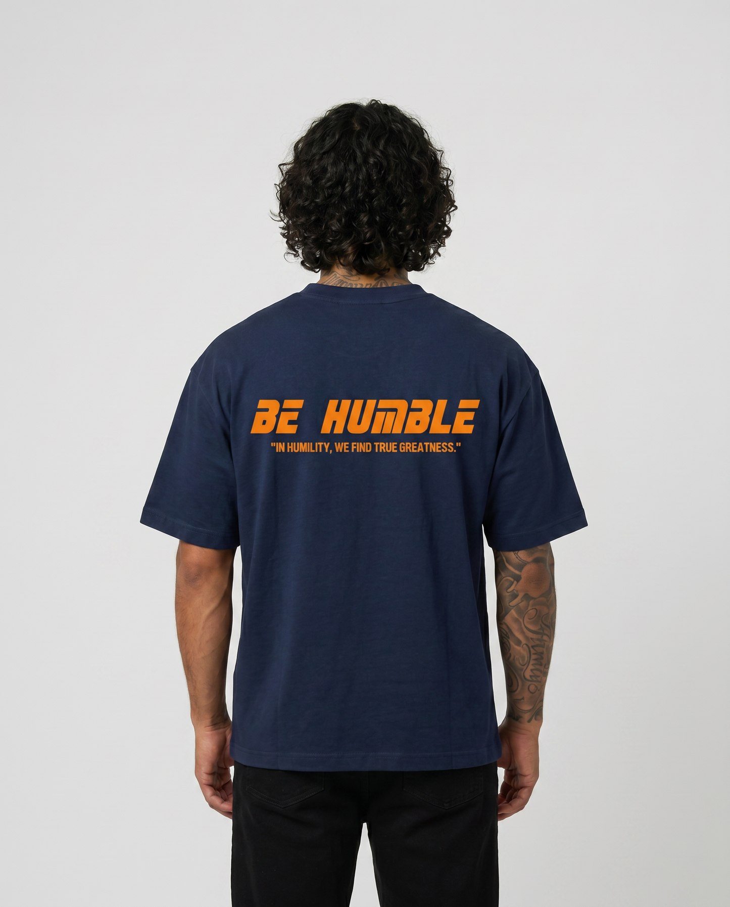 Navy Blue x Orange tee - back on model