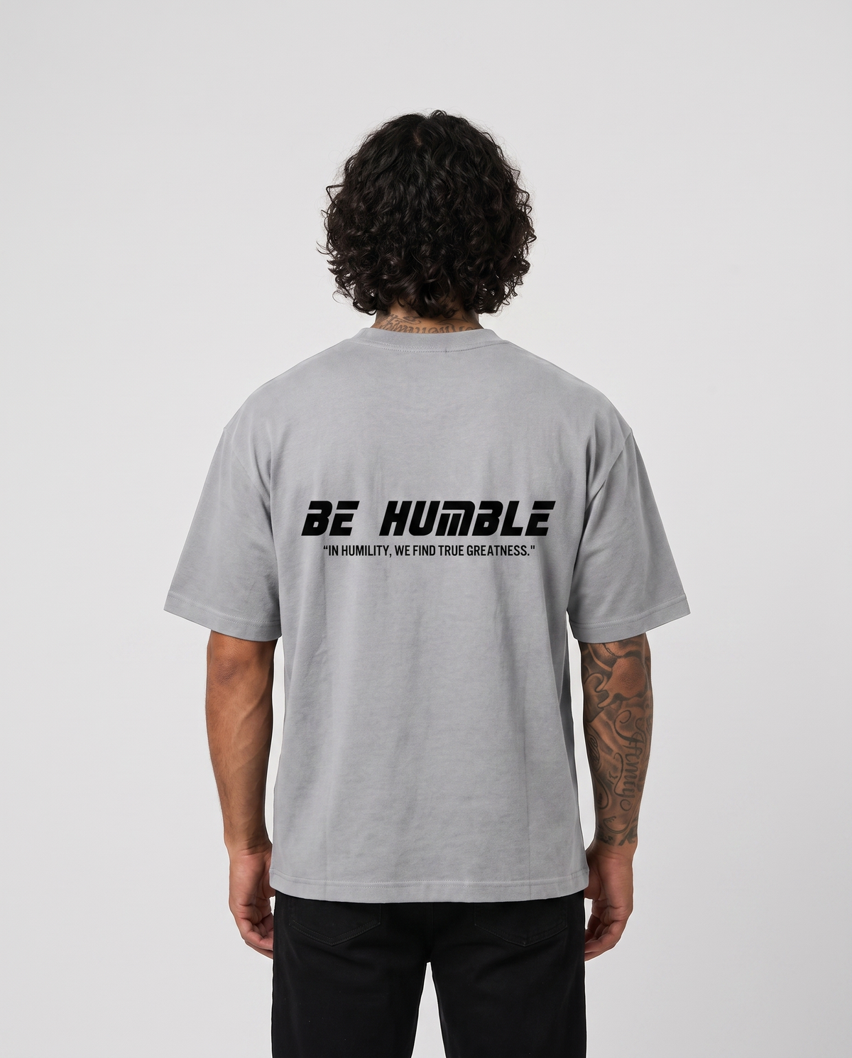 Grey x Black tee - back on model