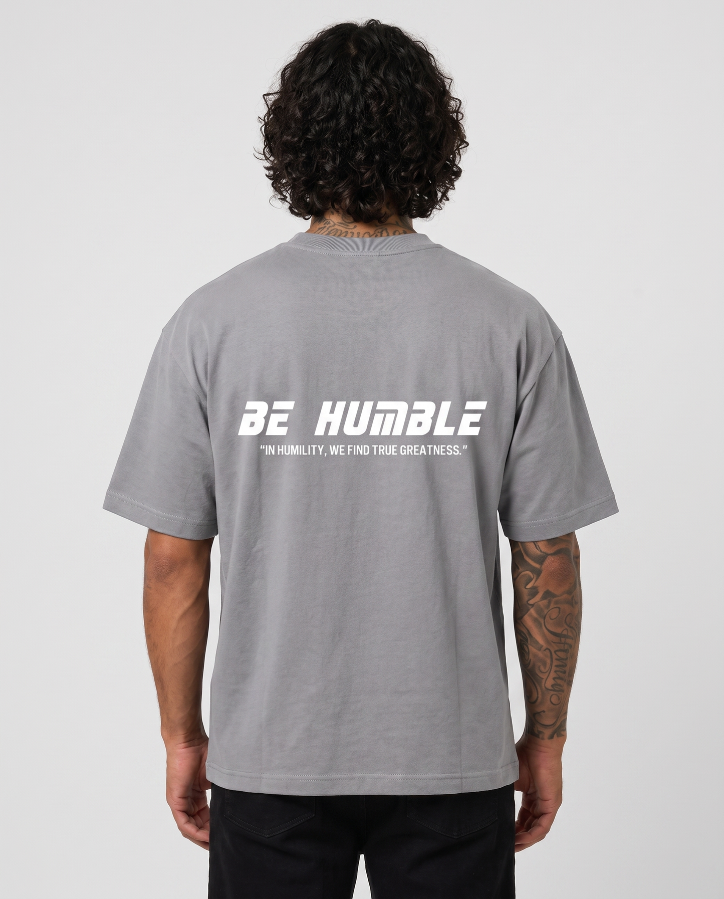 Elegance Grey tee - back on model