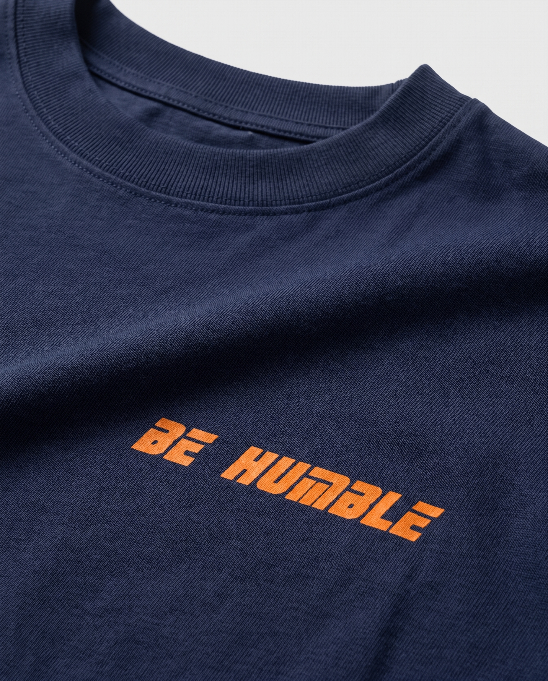 Navy Blue x Orange tee - fabric and print detail
